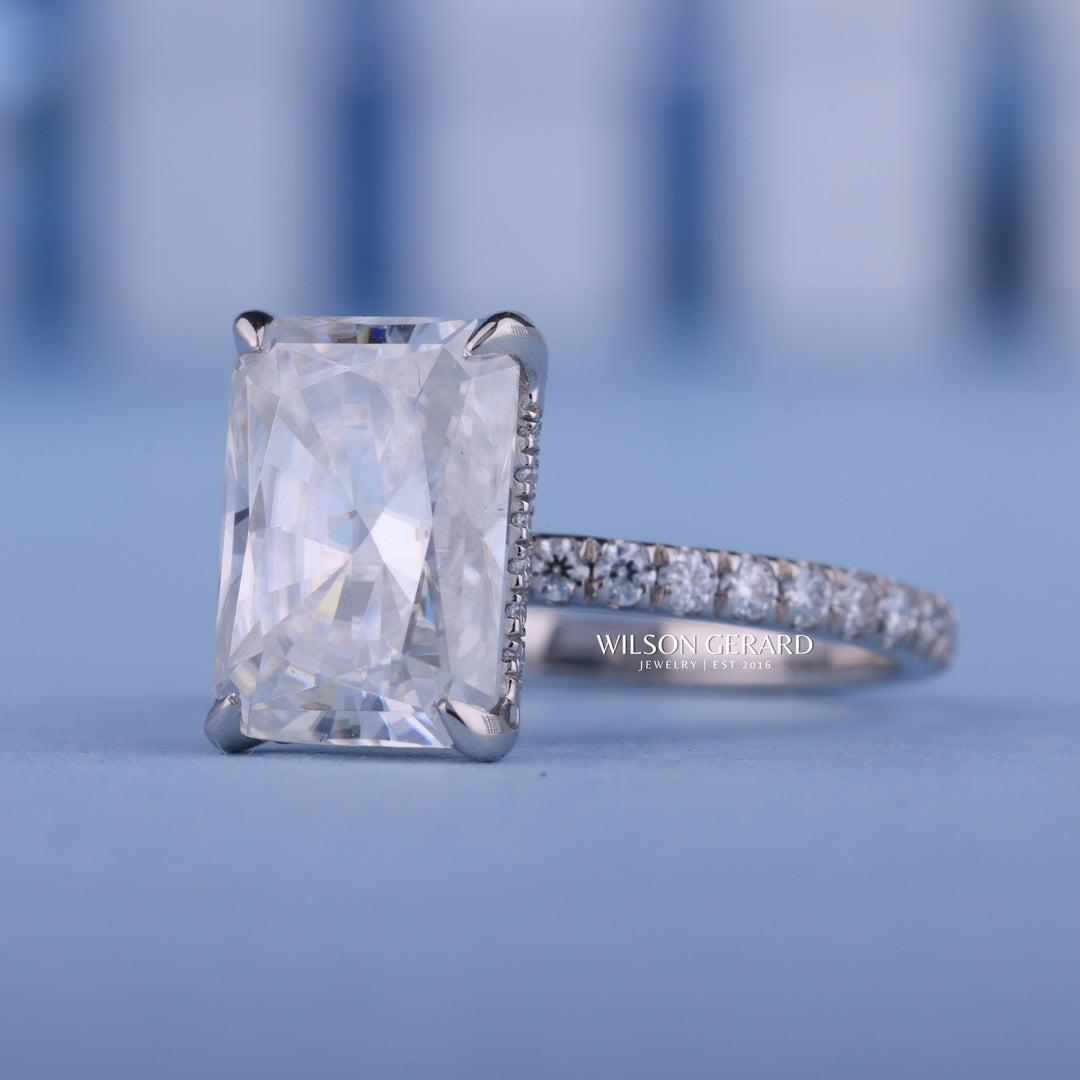 2.0CT Radiant E/VS1 CVD Diamond Hidden Halo Pave Engagement Ring