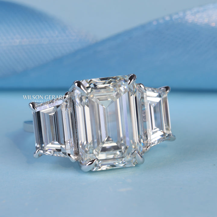 3.0CT Emerald Cut E/VS1 Lab Grown Diamond Three Stone Engagement Rings