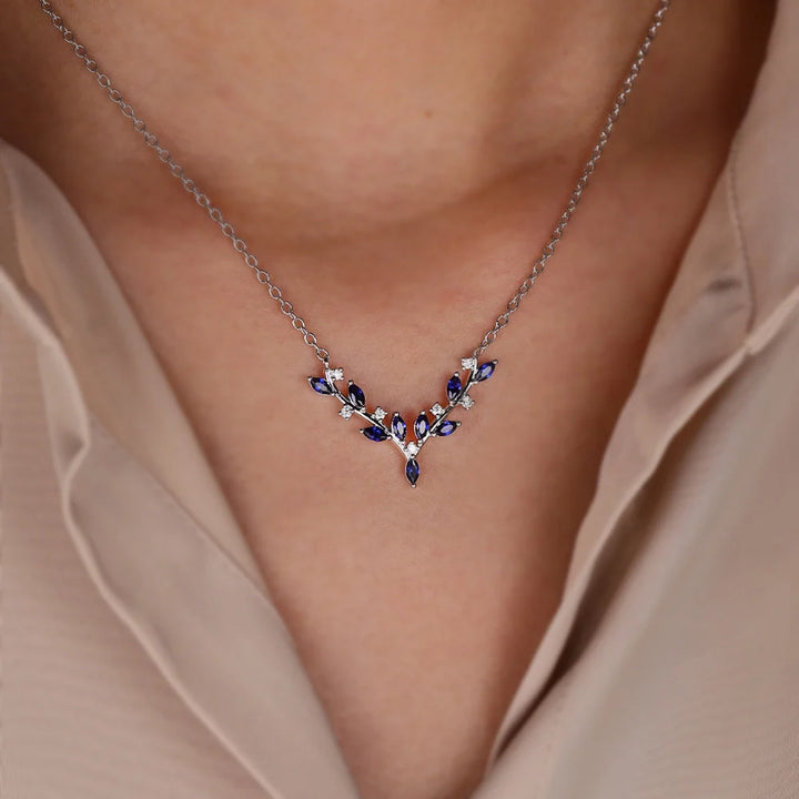 Sapphire Marquise Cut Antler Nature Inspired Lab Grown Diamond Necklace Designs
