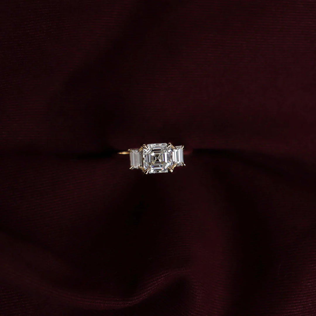 1.0CT Asscher Cut Lab Grown Diamond Three Stone Engagement Rings