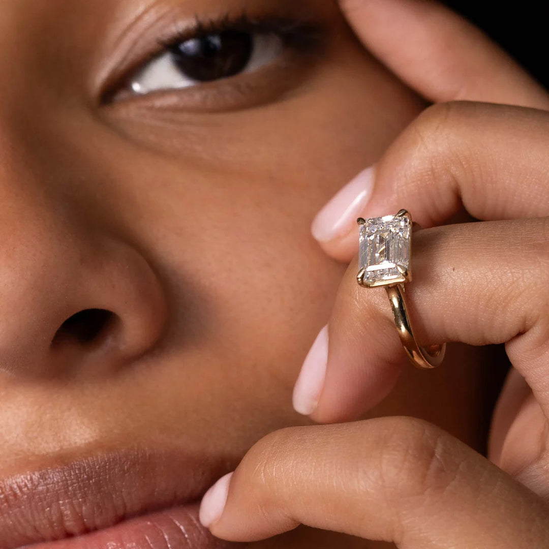 1.0CT East West Emerald Cut Lab Grown Diamond Cathedral Engagement Ring