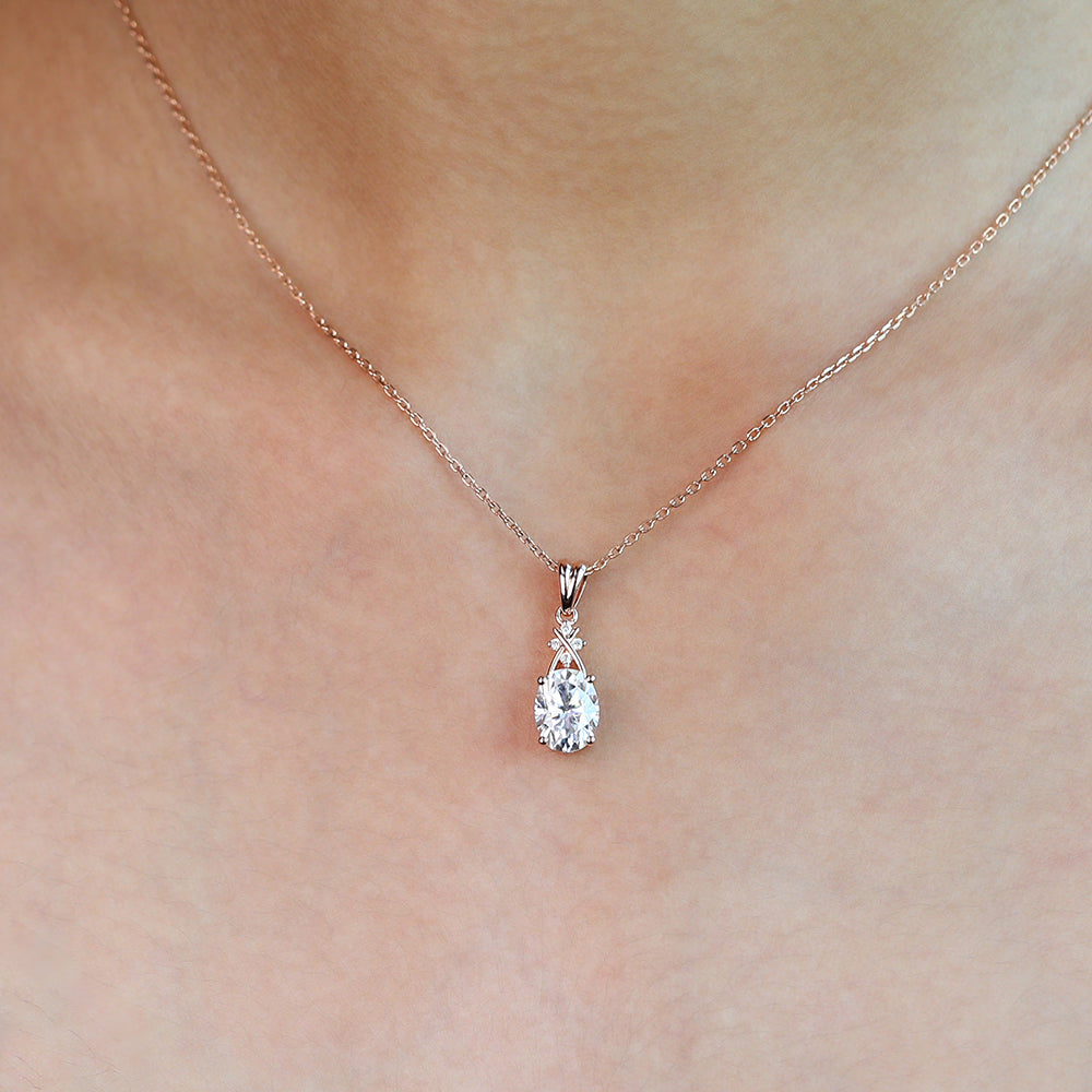 Oval Cut Cross Lab Grown Diamond Pendant Necklace
