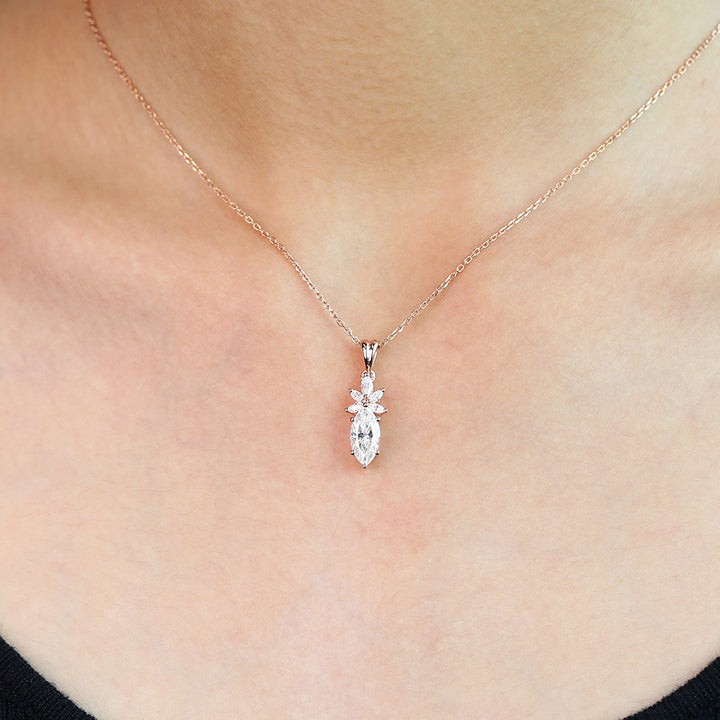 Marquise Cut Cluster Lab Grown Necklace For Women