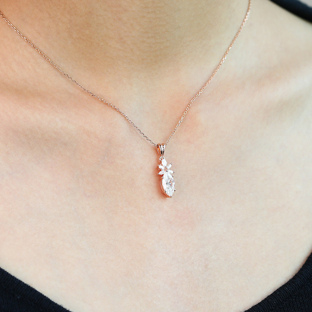 Marquise Cut Cluster Lab Grown Necklace For Women