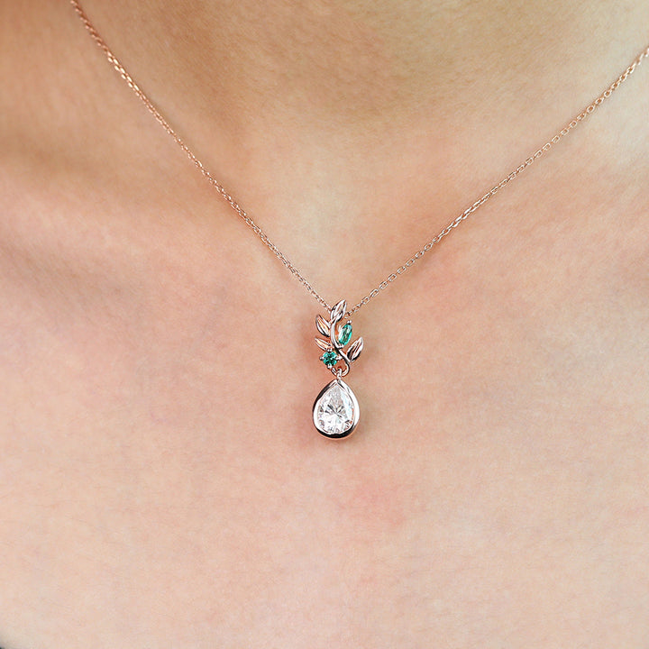 Pear Cut Bezel Lab Grown Diamond Nature Inspired Pendant Necklace