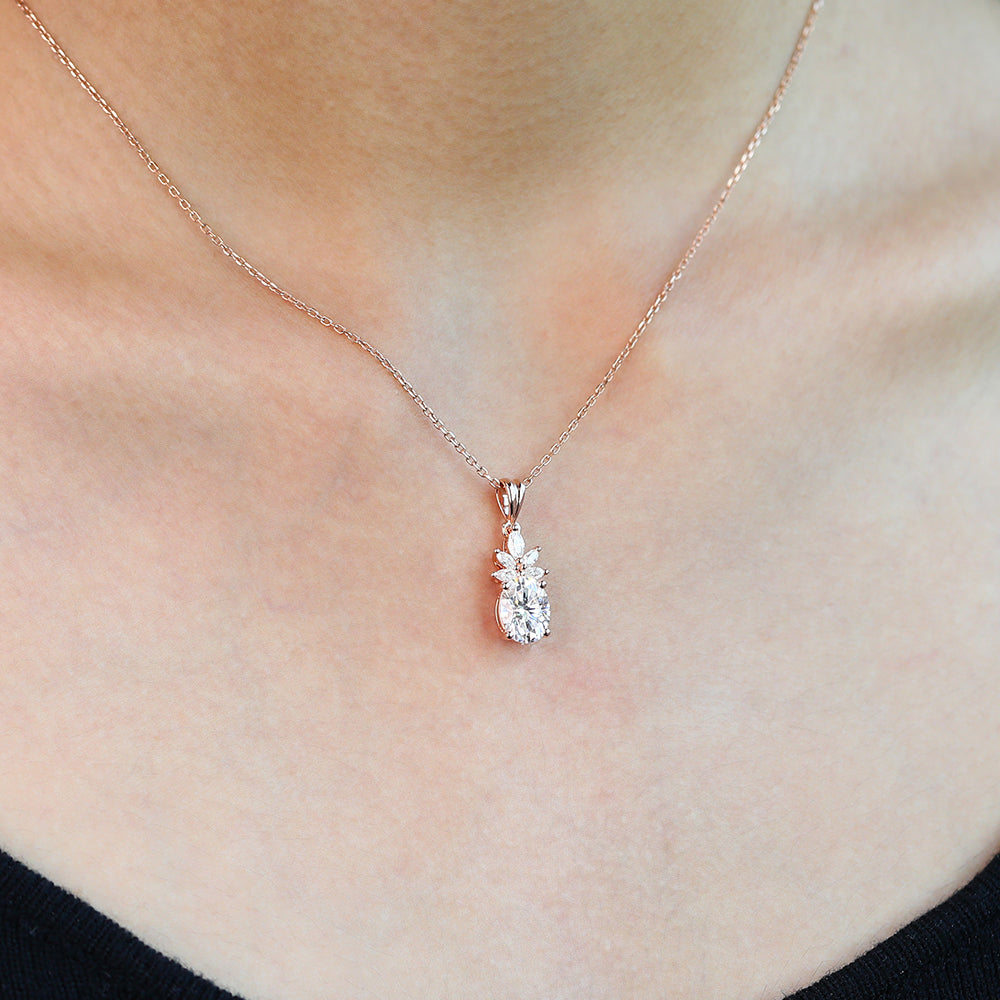 Oval Cut Cluster Lab Grown Necklace For Women