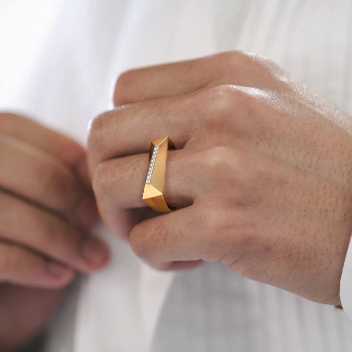 14K Yellow Gold Round Lab Grown Diamond Unique Men's Ring