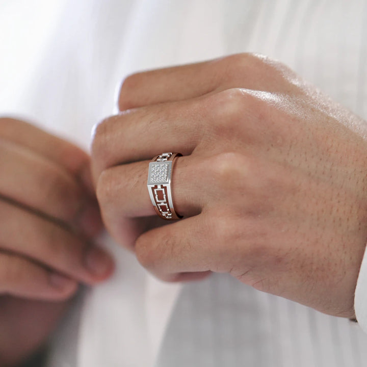 White Gold Round Lab Grown Diamond Men's Ring