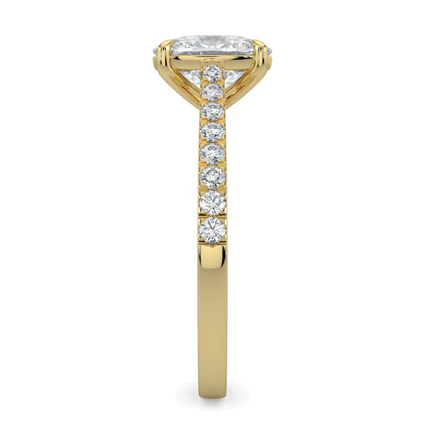 1.50CT Elongated Cushion E/VS1 Lab Grown Diamond Cathedral Pave Engagement Ring