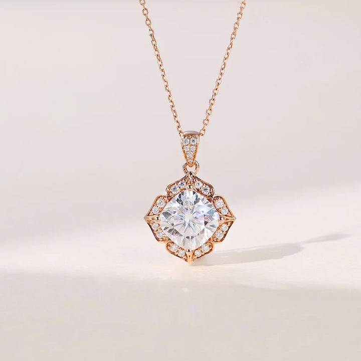 Cushion Cut Lab Grown Diamond Pendant Necklace in Solid Gold