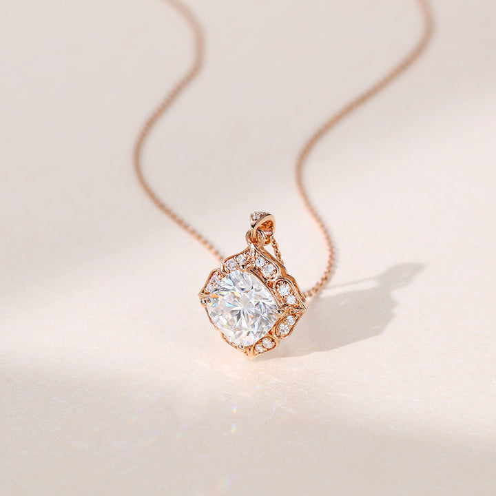 Cushion Cut Lab Grown Diamond Pendant Necklace in Solid Gold