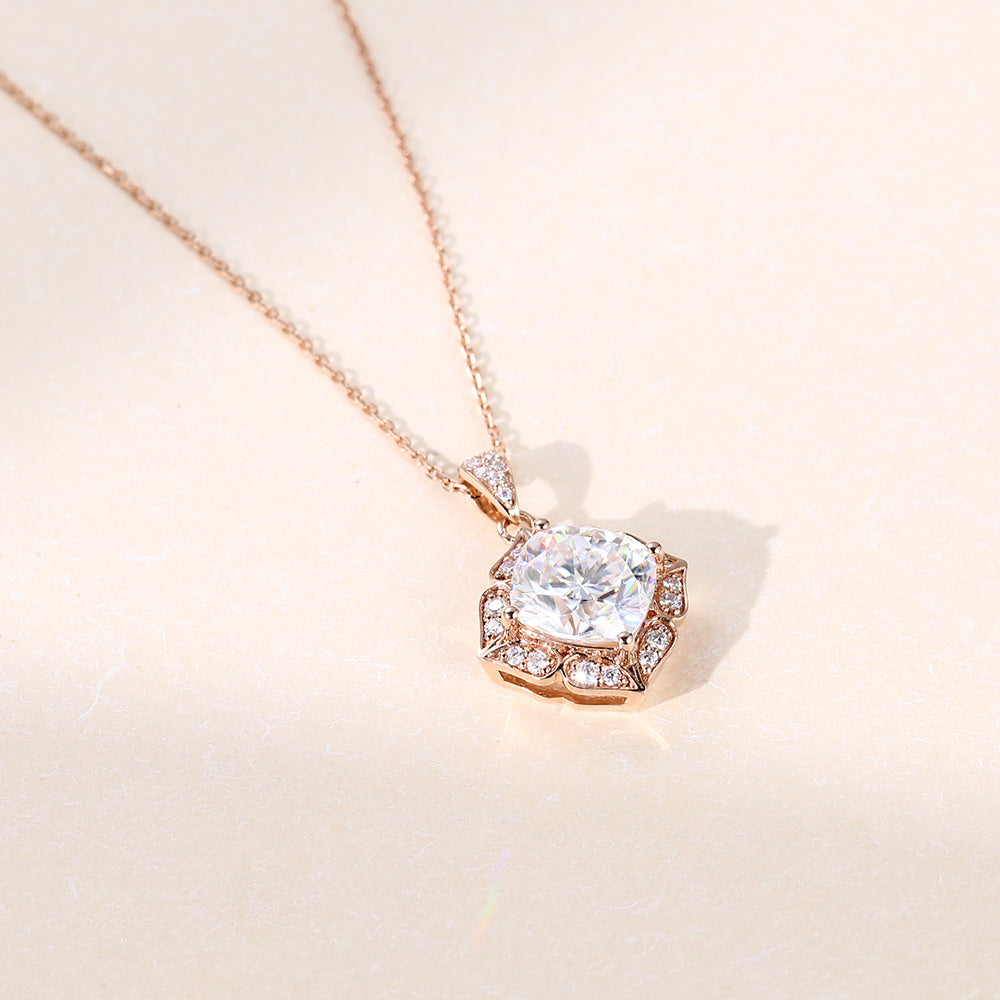 Cushion Cut Lab Grown Diamond Pendant Necklace in Solid Gold
