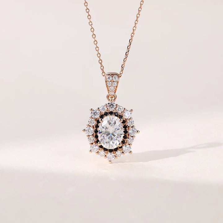 Oval Cut Lab Grown Diamond Double Halo Pendant Necklace Designs