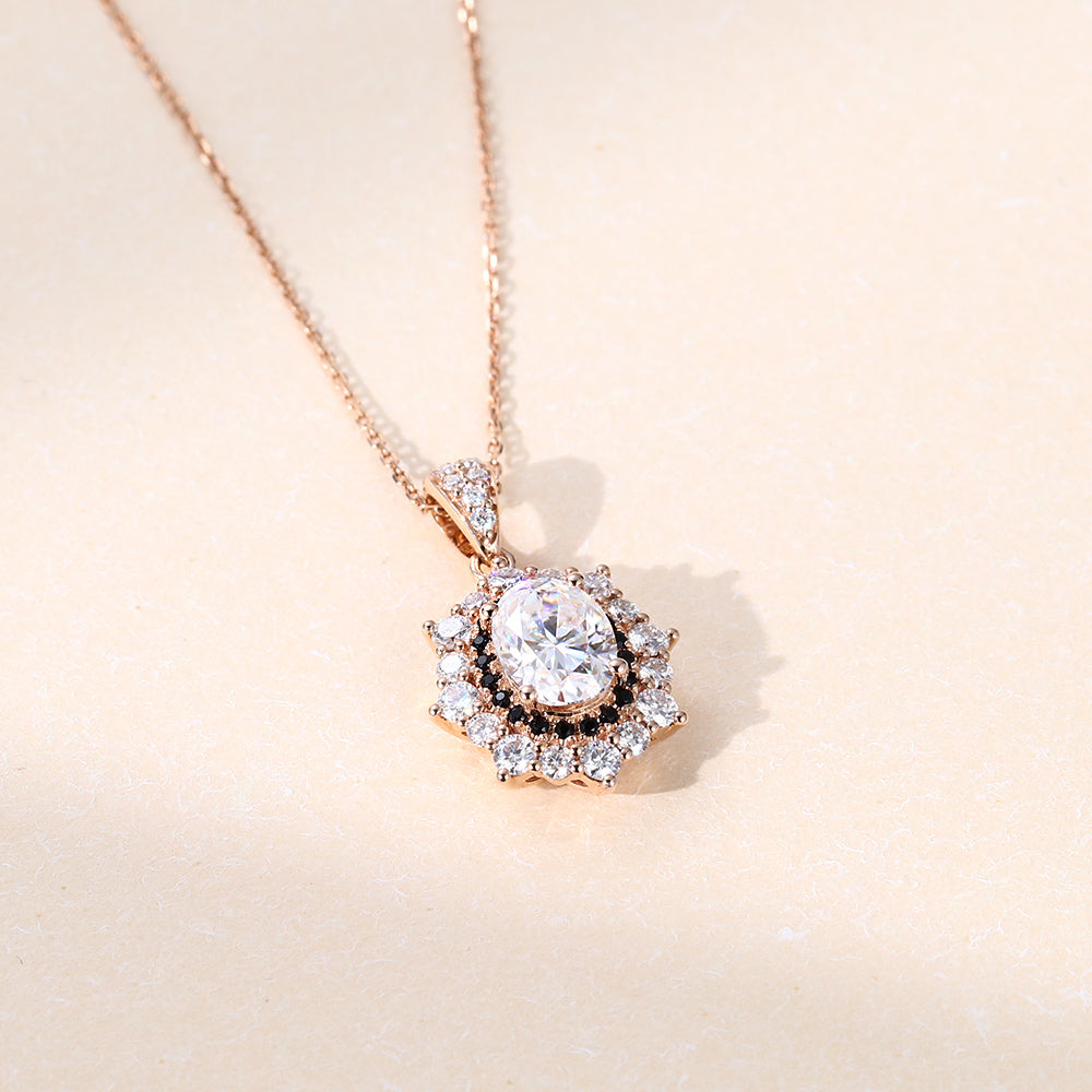 Oval Cut Lab Grown Diamond Double Halo Pendant Necklace Designs