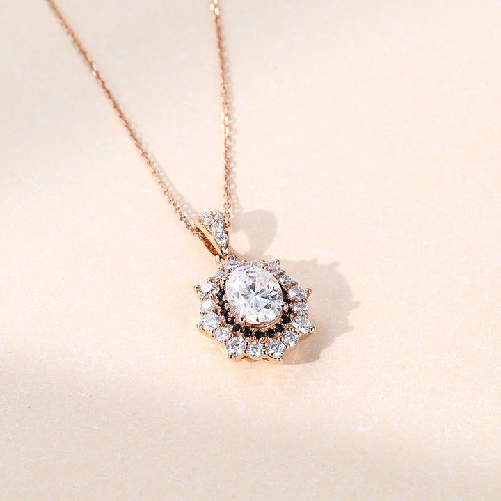 Oval Cut Lab Grown Diamond Double Halo Pendant Necklace Designs