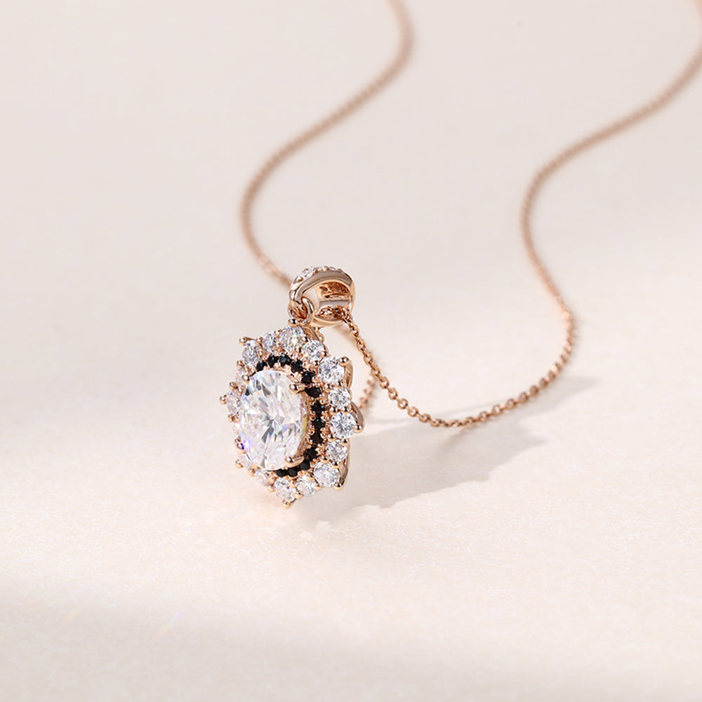 Oval Cut Lab Grown Diamond Double Halo Pendant Necklace Designs