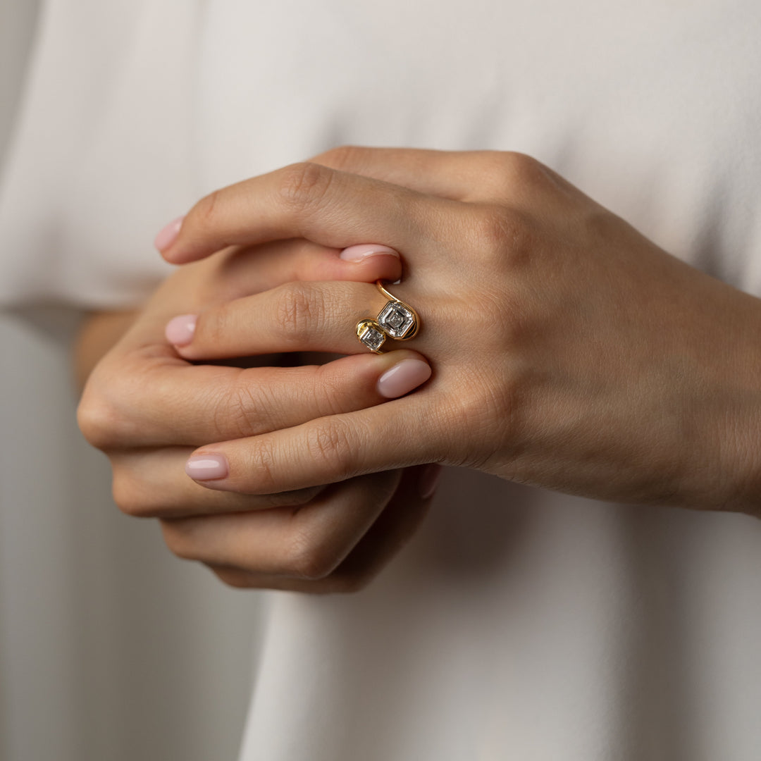 1.0CT-2.0CT Asscher Cut Lab Grown Diamond Two Stone Engagement Ring