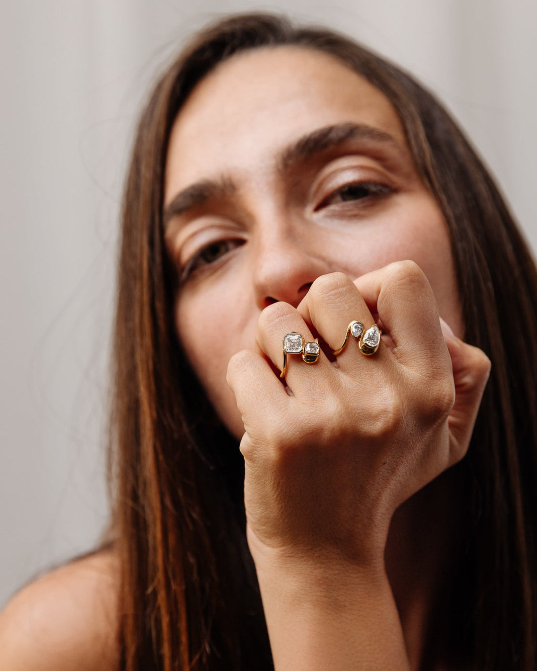 1.0CT-2.0CT Asscher Cut Lab Grown Diamond Two Stone Engagement Ring