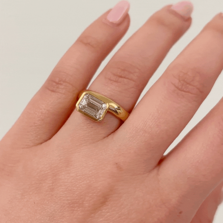 2.0ct Emerald Cut Bezel Diamond Unique Engagement Ring