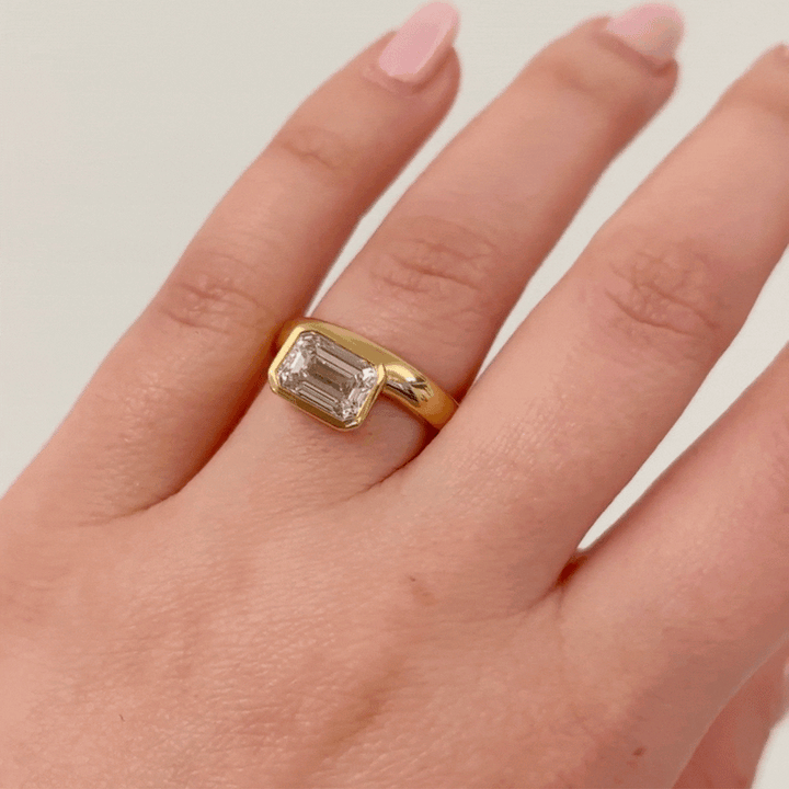 2.0ct Emerald Cut Bezel Diamond Unique Engagement Ring