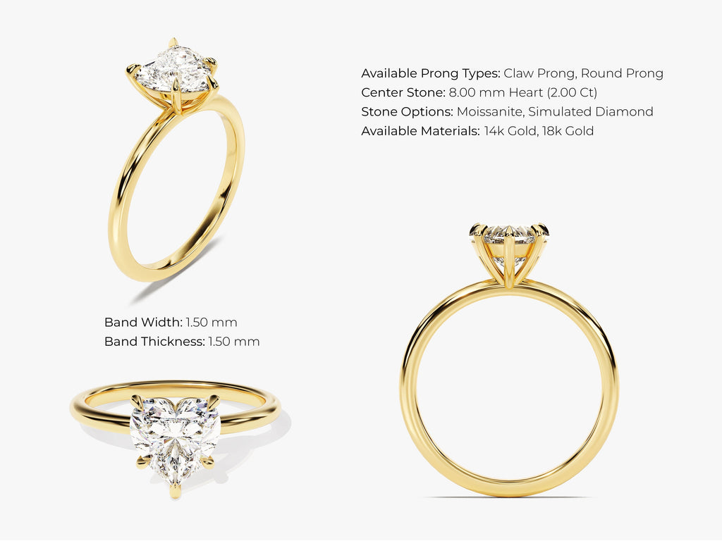 2.0CT Heart Cut Solitaire Lab Grown Diamond Engagement Ring For Women