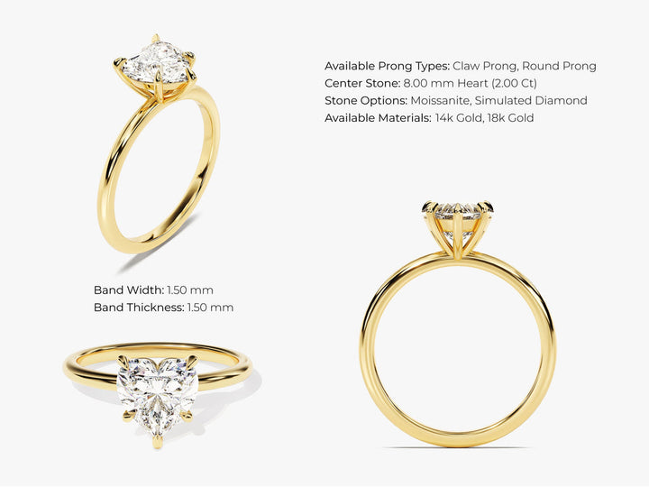 2.0CT Heart Cut Solitaire Lab Grown Diamond Engagement Ring For Women