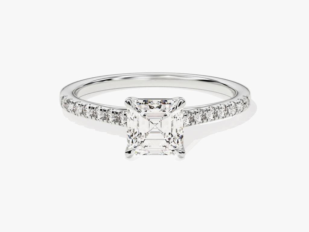 1.0CT Asscher Cut Pave Lab Grown Diamond Engagement Ring Minimalist Engagement Ring