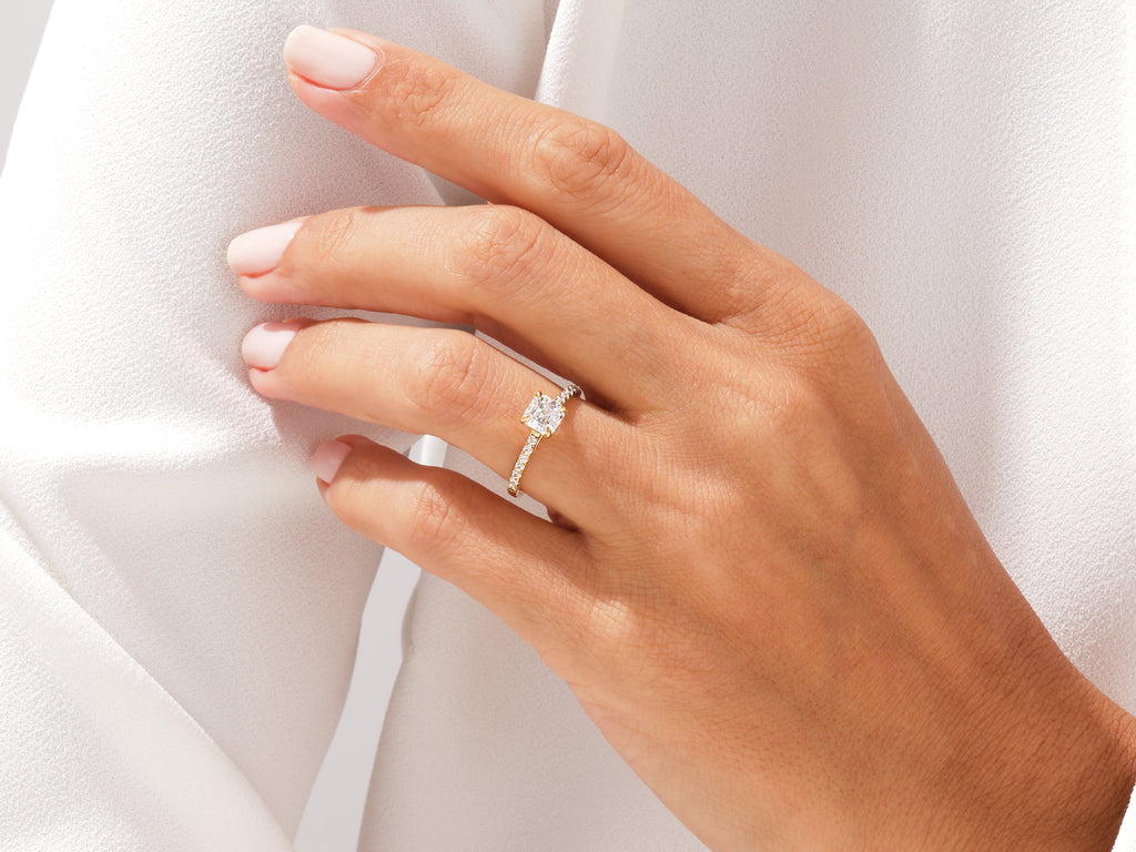 1.0CT Asscher Cut Pave Lab Grown Diamond Engagement Ring Minimalist Engagement Ring