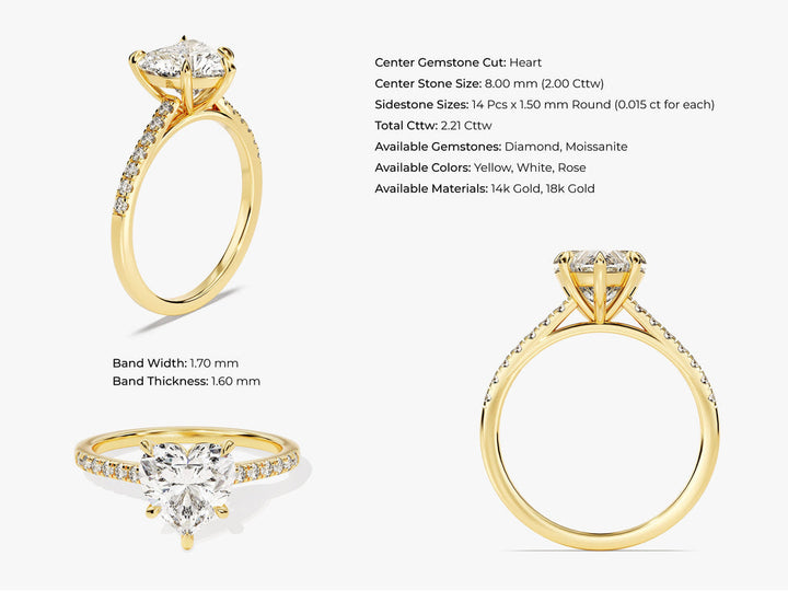 2.0CT Heart Cut Pave Lab Grown Diamond Engagement Ring For Women