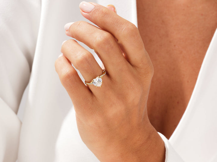 2.0CT Heart Twisted Lab Grown Diamond Engagement Ring Minimalist Wedding Ring