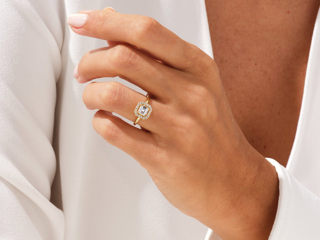 1.0CT Asscher Cut Halo Lab Grown Diamond Engagement Ring Maximalist Wedding Ring