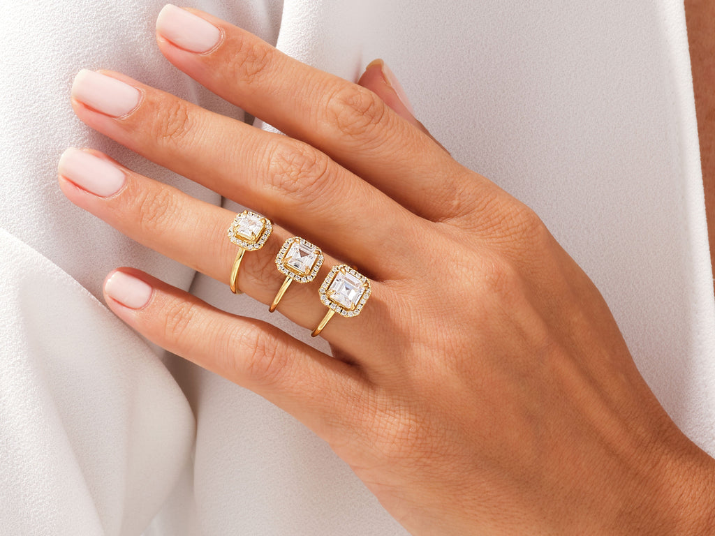 1.0CT Asscher Cut Halo Lab Grown Diamond Engagement Ring Maximalist Wedding Ring