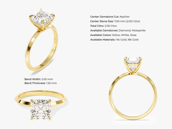 2.0CT Knife Edge Asscher Lab Grown Diamond Engagement Ring Anniversary Gift