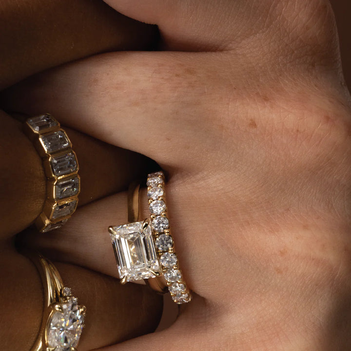 1.0CT East West Emerald Cut Lab Grown Diamond Cathedral Engagement Ring