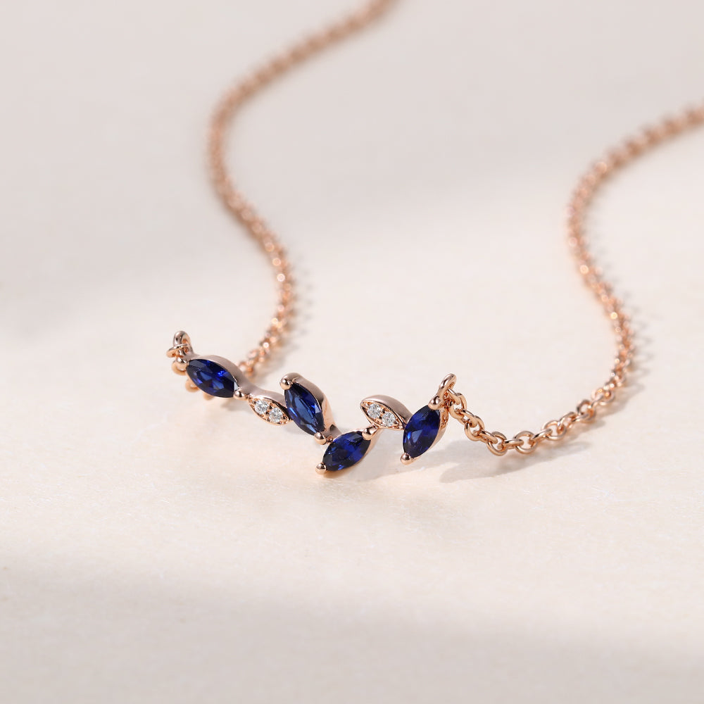 Elegant & Sapphire Marquise Cut Lab Grown Diamond Necklace Wedding