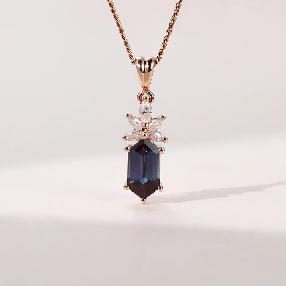 Elongated Hexagon Cut Cluster Lab Grown Diamond Necklace Designs