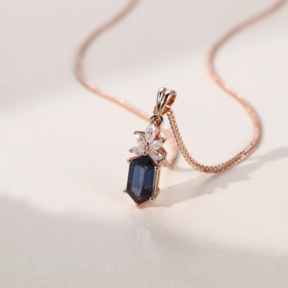 Elongated Hexagon Cut Cluster Lab Grown Diamond Necklace Designs