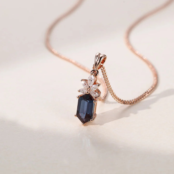 Elongated Hexagon Cut Cluster Lab Grown Diamond Necklace Designs