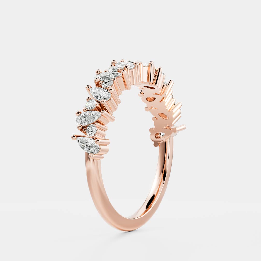 Pear & Round E/VS2 CVD Diamond Cluster Gold Wedding Band