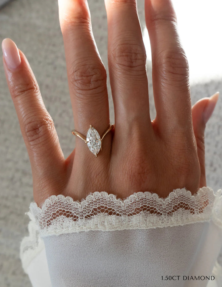 1.50CT-2.50CT Marquise E/VS Lab Grown Diamond Engagement Unique Ring Designs With Matching Diamond Band