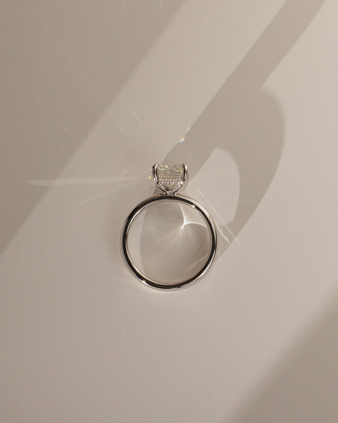 1.0CT Emerald Cut E/VS1 Lab Grown Diamond Hidden Halo Solitaire Engagement Ring