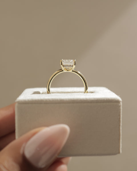 1.0CT Emerald Cut E/VS1 Lab Grown Diamond Hidden Halo Solitaire Engagement Ring