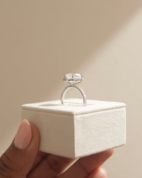 1.50CT Oval Cut E/VS Lab Grown Diamond Halo Pave Engagement Ring