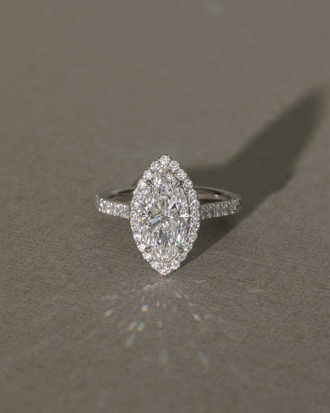 1.50CT Marquise Cut E/VS2 Lab Grown Diamond Halo Cathedral Pave Engagement Ring