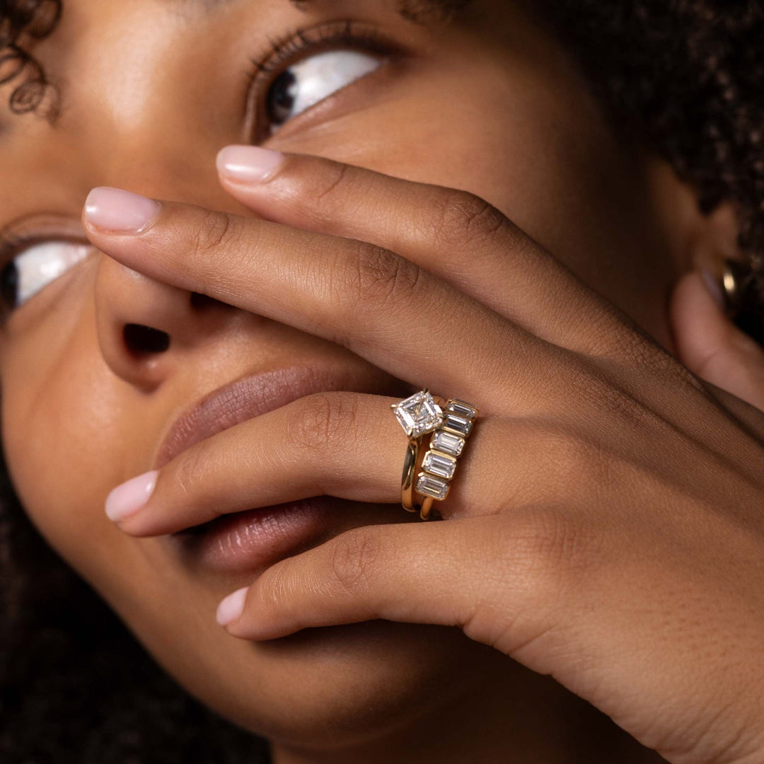 Emerald E/VS1 CVD Diamond Bezel Wedding Band