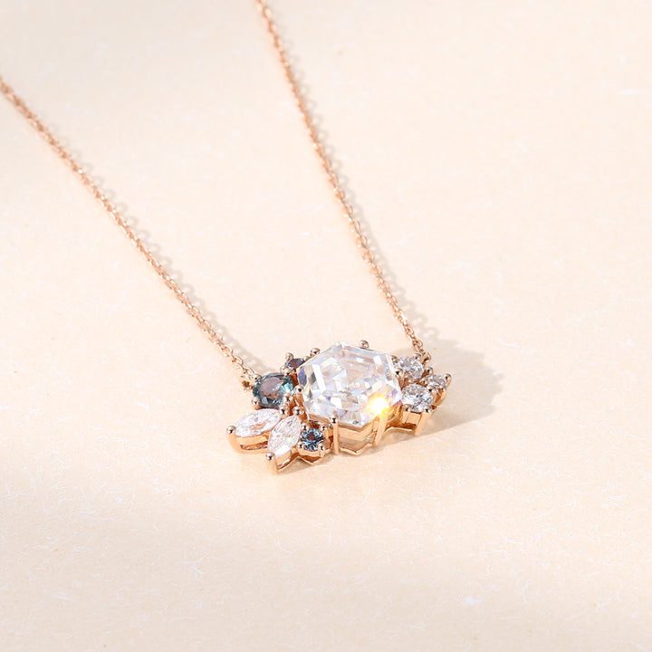 Hexagon Cut Cluster Art Deco Lab Grown Diamond Pendant Necklace