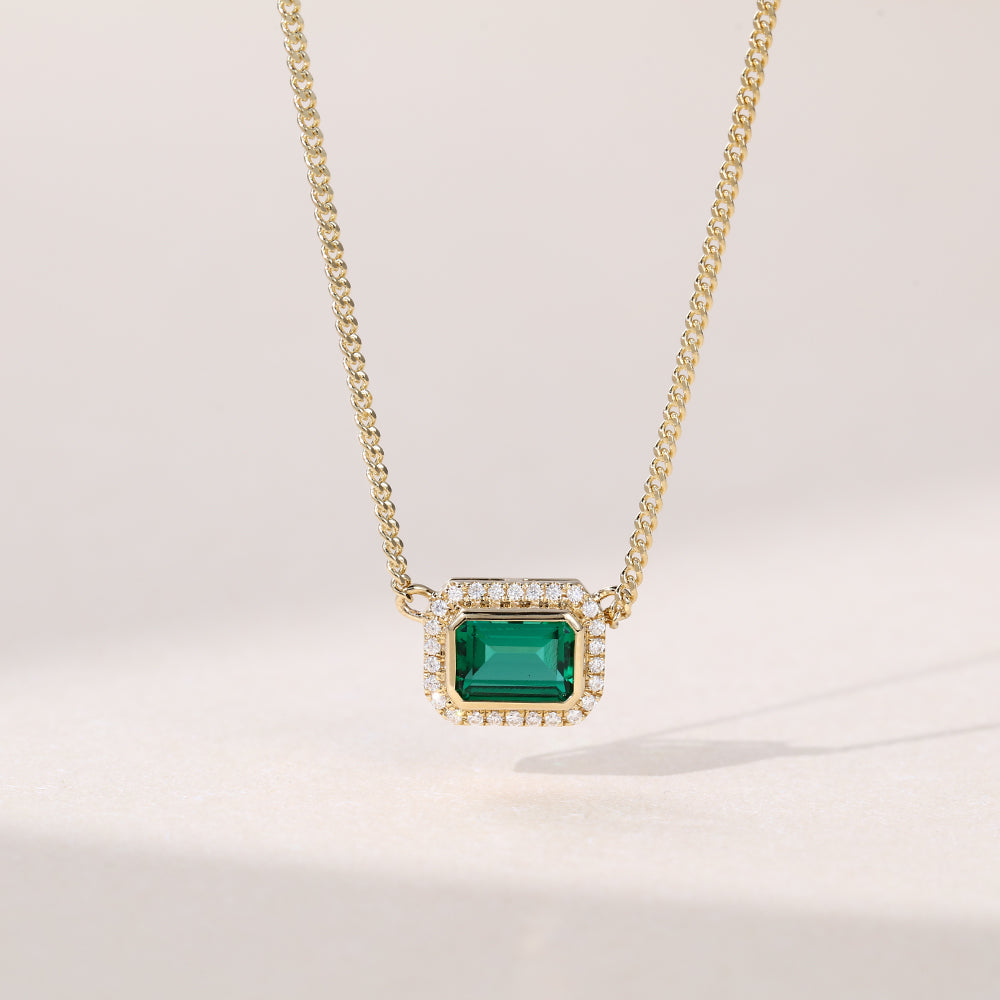 Emerald Cut Halo Lab Grown Diamond Necklace Designs