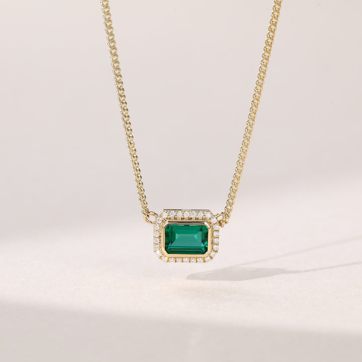 Emerald Cut Halo Lab Grown Diamond Necklace Designs