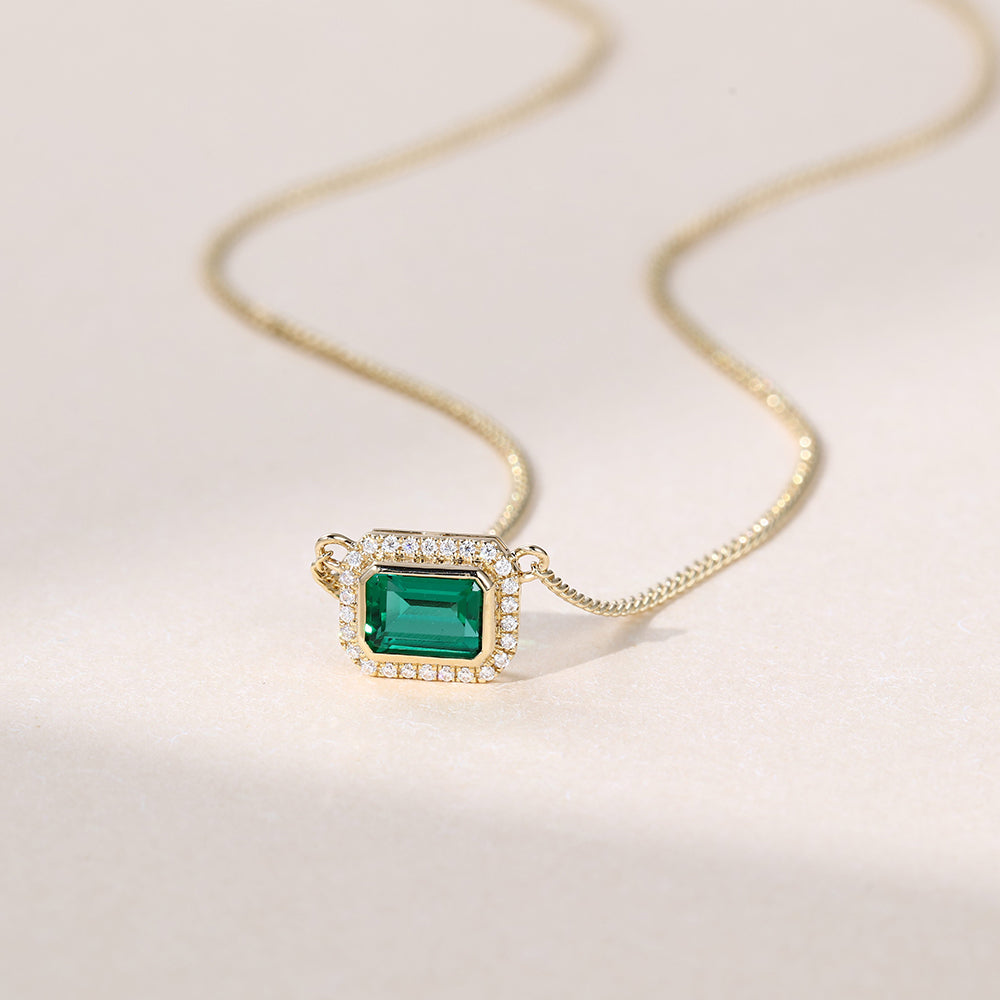 Emerald Cut Halo Lab Grown Diamond Necklace Designs