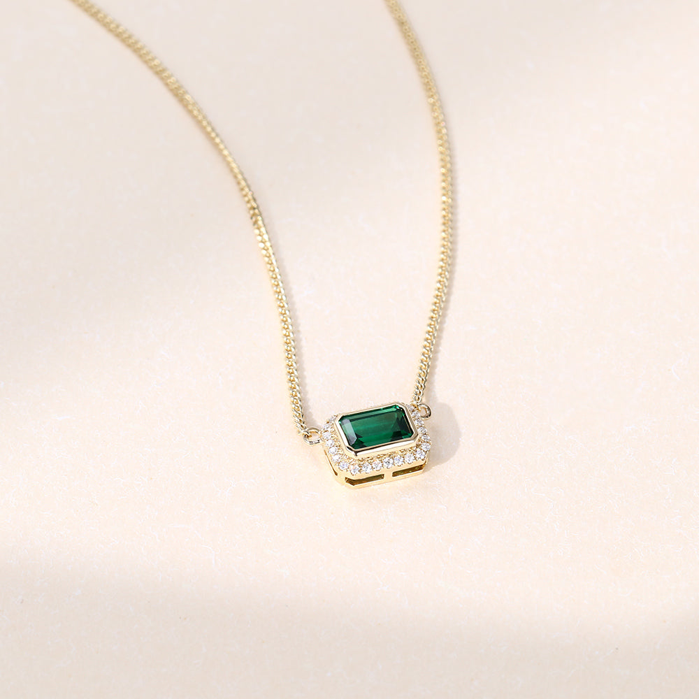 Emerald Cut Halo Lab Grown Diamond Necklace Designs